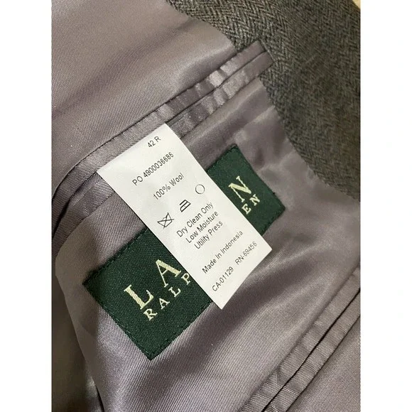 Lauren Ralph Lauren Mens Gray Size 42 RTwo-Button Blazer Jacket 100% Wool - Picture 4 of 9